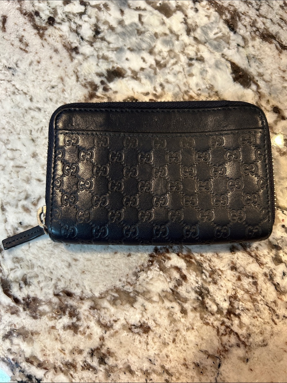 Gucci Black Embossed GG Zip Card Holder